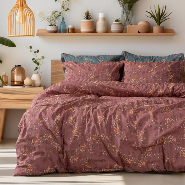 Beauty Home Σετ κουβερλί υπέρδιπλο Art 12210 Indra 100% Βαμβακοσατέν 300tc 220x240 Σάπιο μήλο